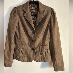 BANANA REPUBLIC FACTORY WOOL BLEND (2007) BROWN PLAID FITTED BLAZER SIZE 2